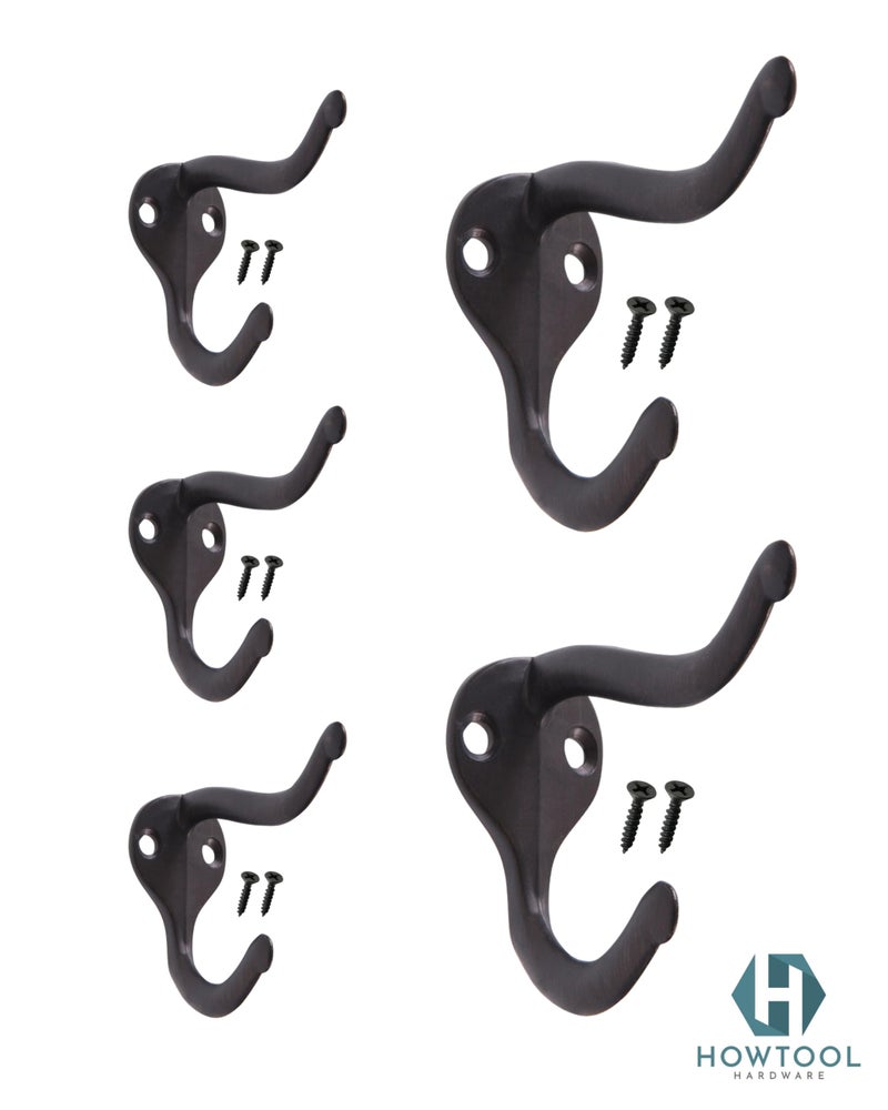 HOWTOOL Coat Hooks Wall Mounted Oil Rubbed Bronze (Black Look): Heavy Duty Zinc Hooks for Wall Hanging, Decorative Hat and Coat Hangers for Entryway, Bathroom, Bedroom, 5 Pack - Image 3